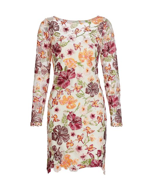 Marchesa Notte Floral-Embroidered Minidress