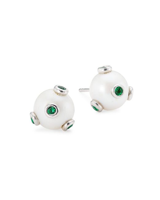 Veert The Green Polka Dot Freshwater Pearl Cubic Zirconia Earrings