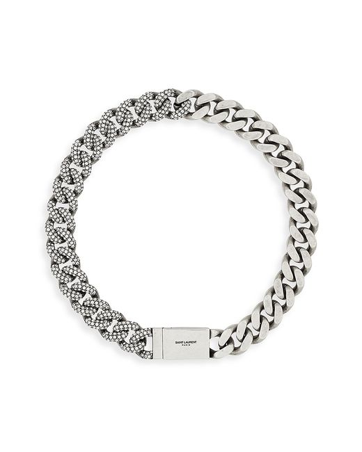 Saint Laurent Rhinestone Thick Curb Chain Necklace in Metal