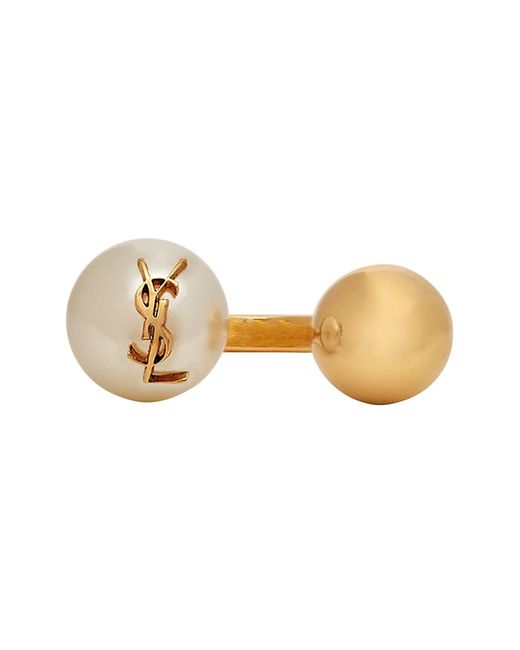 Saint Laurent Cassandre Pearl and Ball Ring in Metal
