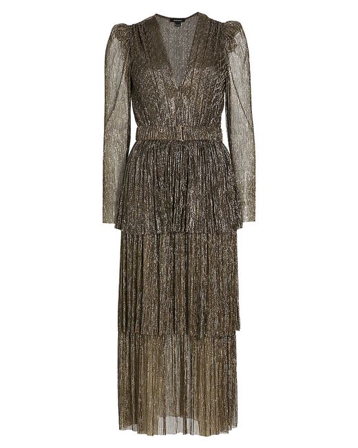 Sabina Musáyev Carry Tiered Belted Metallic Dress