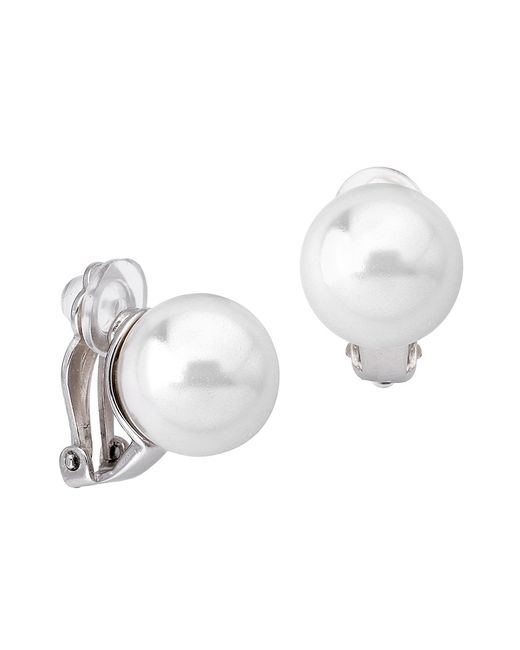 Majorica Mabe Rhodium-Plated White Clip Earrings In