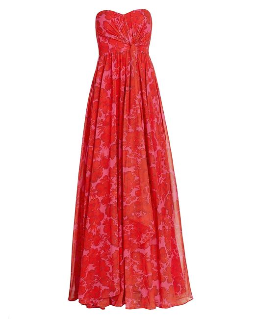 Badgley Mischka Floral Draped Strapless Gown