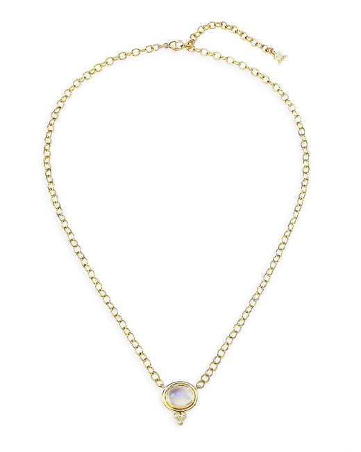 Temple St. Clair Classic 18K Gold Diamond Blue Moonstone Temple One Station Necklace
