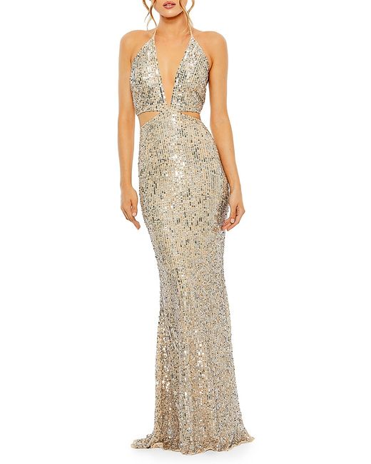 Mac Duggal Sequined Cut-Out Halter Gown