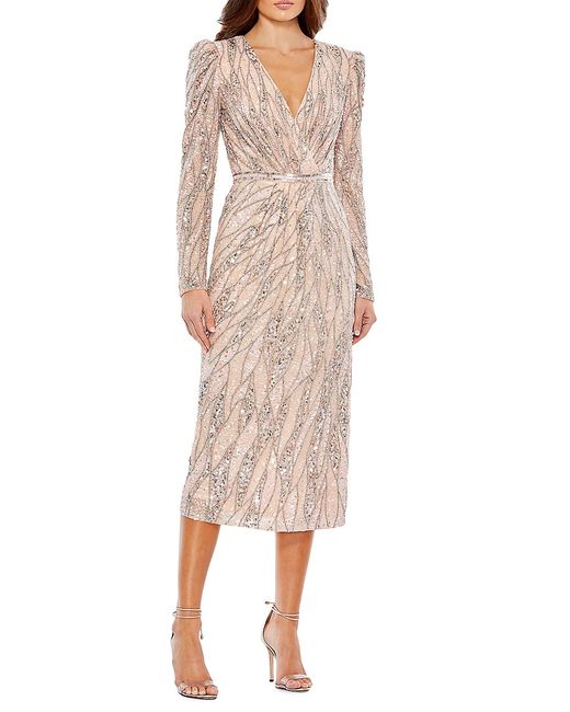 Mac Duggal Embellished Faux Wrap Midi-Dress