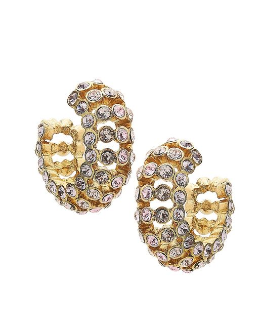 Oscar de la Renta Caterpillar Goldtone Glass Crystal Hoop Earrings