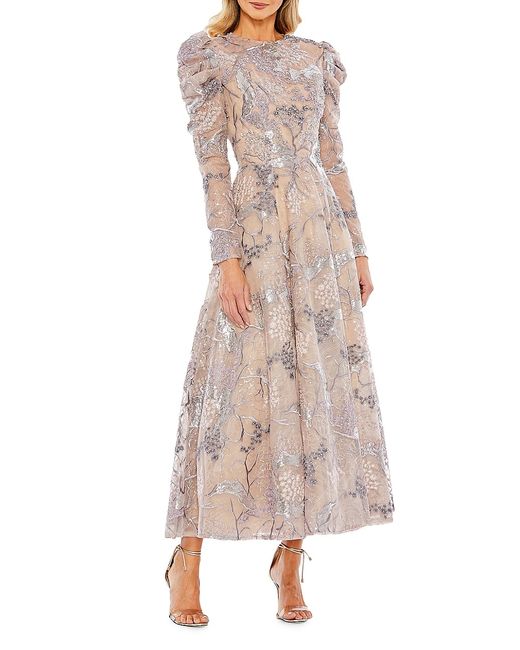 Mac Duggal Embellished High-Neck Puff-Sleeve A Line Dress
