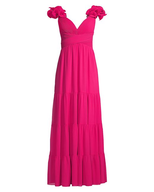 One33 Social Ruffled-Shoulder Pleated Tiered Gown