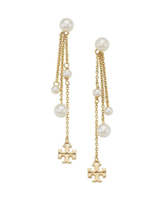 Tory Burch Kira 18K-Gold-Plated Imitation Pearl Chain Drop Earrings