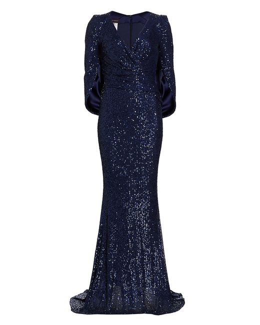 Talbot Runhof Embellished Cape-Sleeve Gown