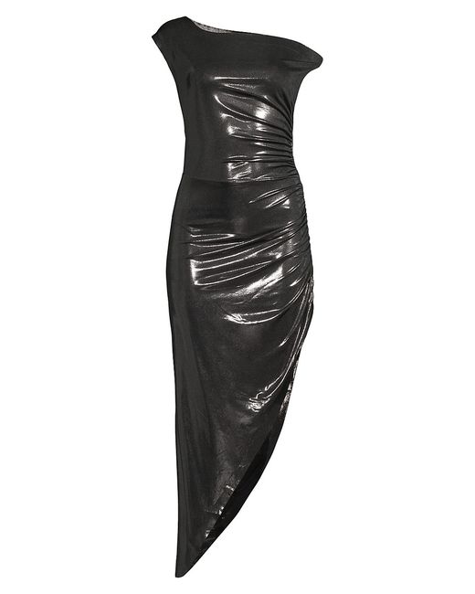 Norma Kamali Metallic Asymmetric Draped Midi-Dress