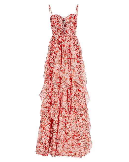 Badgley Mischka Embellished Floral Ruffled Gown
