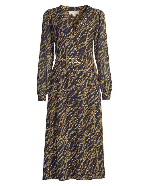 Michael Michael Kors Belted Chain-Print Georgette Midi-Dress