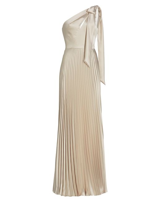 Amsale Satin One-Shoulder Pleated Gown