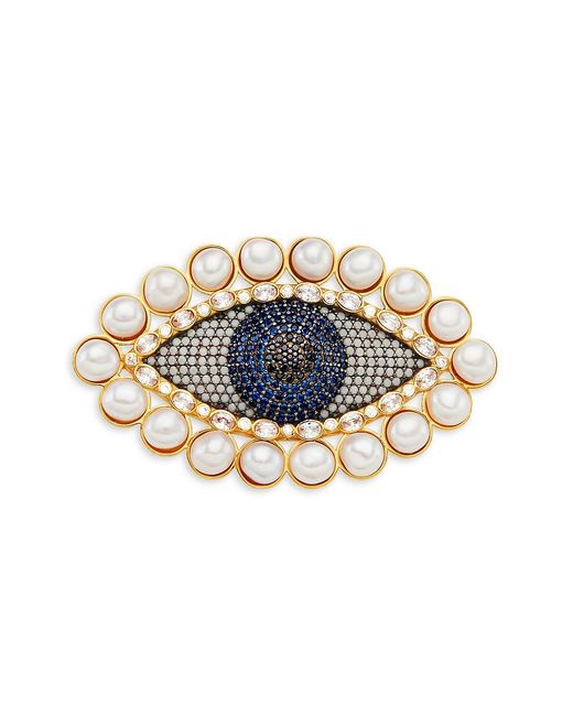 Begum Khan Protector Eyes Lovers Eye 24K-Gold-Plated Freshwater Pearl Multi-Gemstone Brooch