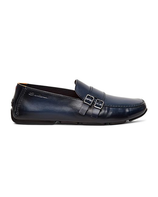 Santoni Leather Buckle Driver Loafers
