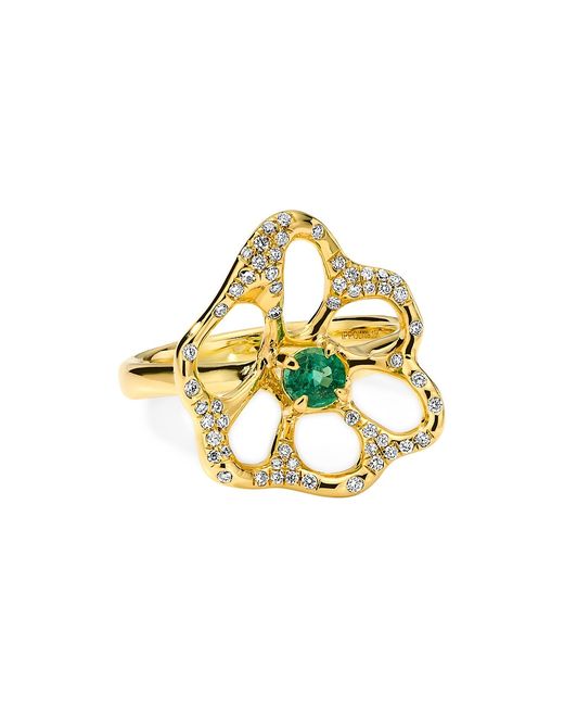 Ippolita Stardust 18K Emerald 0.21 TCW Diamond Medium Flower Ring