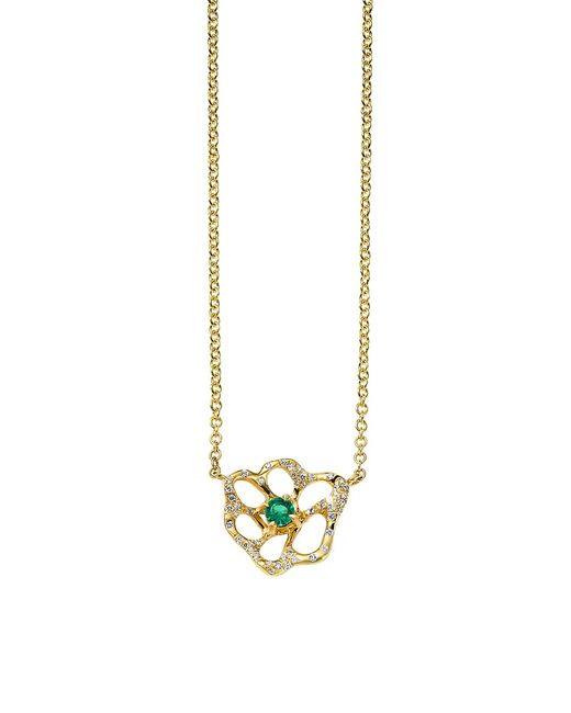 Ippolita Stardust 18K Emerald 0.15 TCW Diamond Flower Pendant Necklace