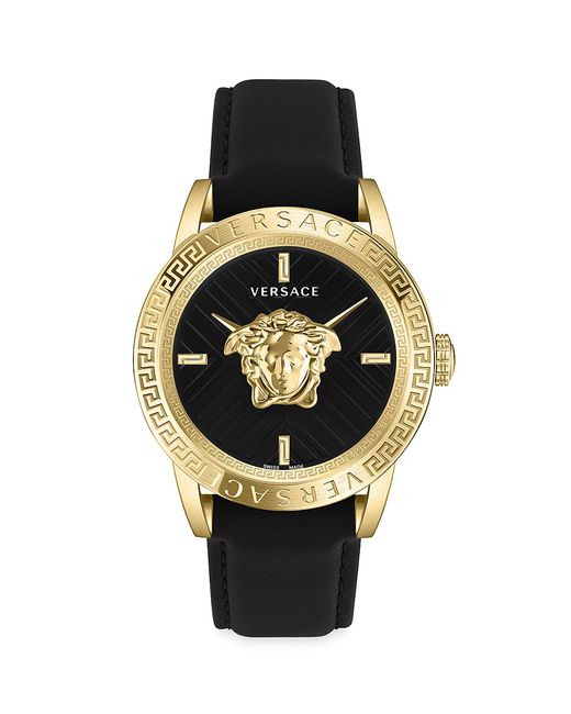 Versace V-Code Goldtone Stainless Steel Leather Strap Watch