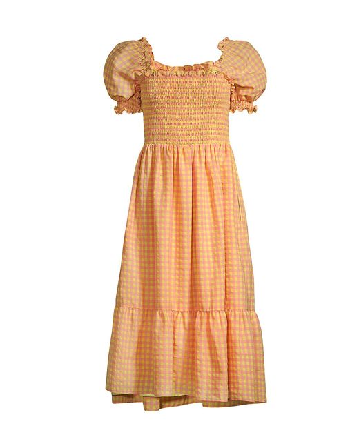 Rachel Parcell Smocked Gingham-Printed Midi-Dress