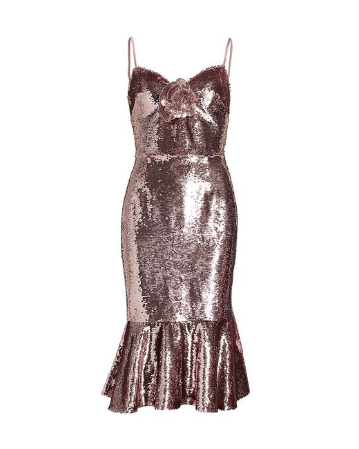 Marchesa Notte Sequin-Embellished Midi-Dress