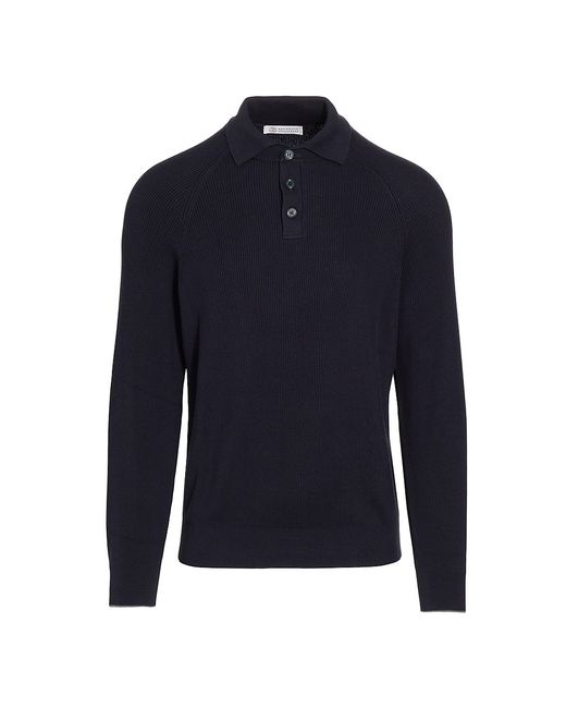 Brunello Cucinelli Cotton Rib-Knit Long-Sleeve Polo Shirt