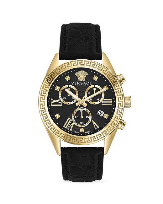 Versace Greca Chrono Goldtone Stainless Steel Leather Watch