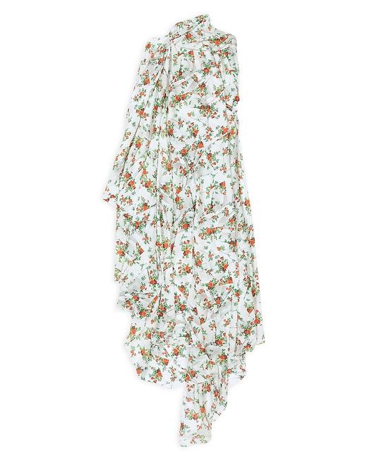 Balenciaga Paper Crush Floral Asymmetric Pleated Dress