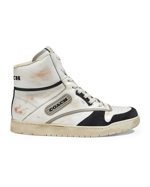 Coach Distressed Leather High-Top Sneakers