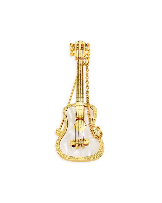 Kenneth Jay Lane 22K-Gold-Plated Mother-Of-Pearl Guitar Brooch