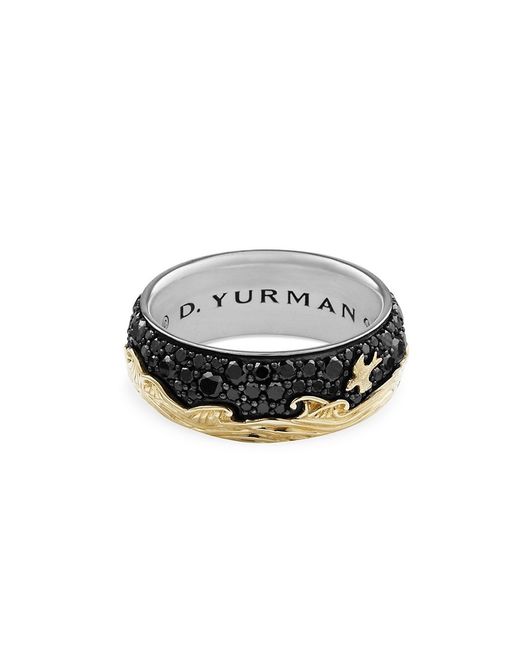 David Yurman Waves Band Ring with 18K Yellow Gold and Pavé Diamonds