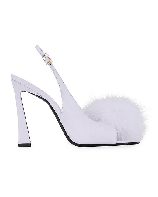 Saint Laurent Mae Slingback Sandals In Crepe Satin With Feathers