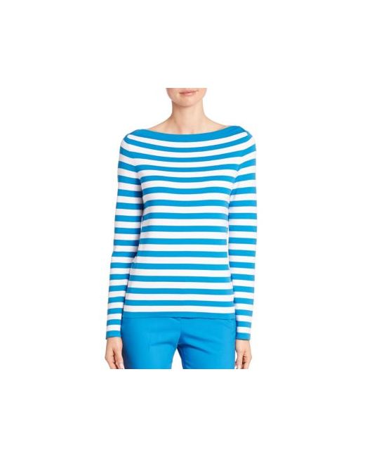 Michael Kors Collection Striped Boatneck Cotton Sweater
