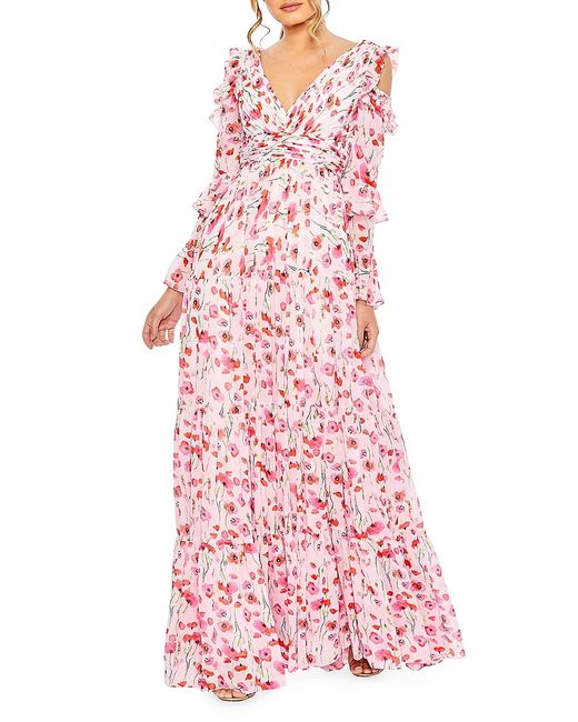 Mac Duggal Floral Ruffle-Sleeve Gown