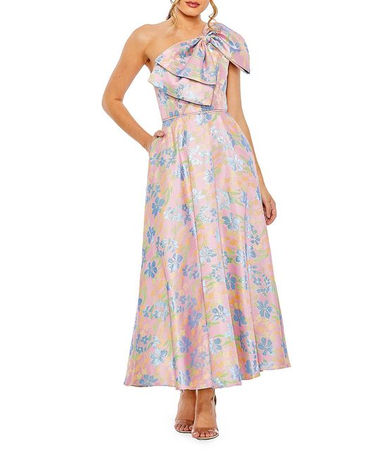 Mac Duggal One-Shoulder Embroidered Floral Dress