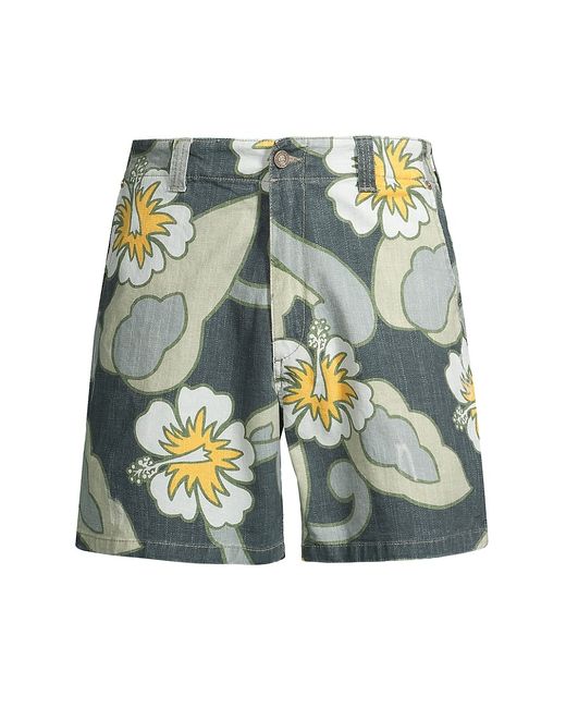 Erl Printed Denim Shorts Grey Hibiscus