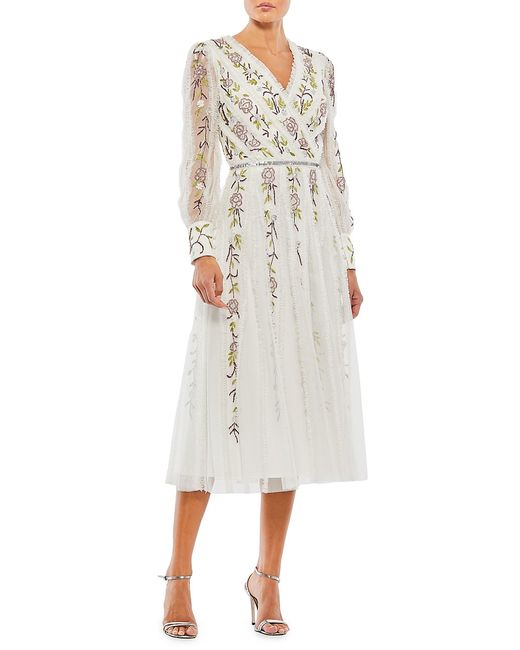 Mac Duggal V-Neck Embellished Midi-Dress