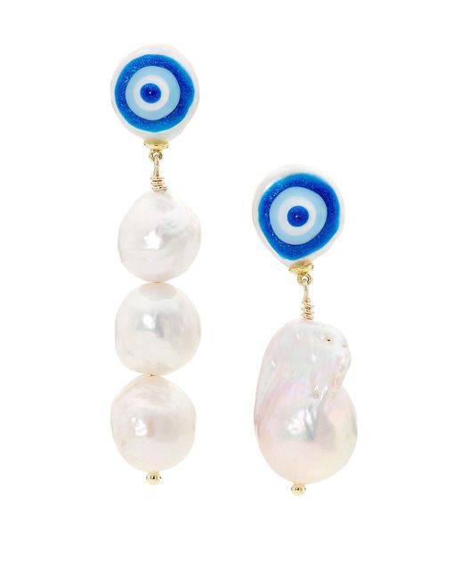 Martha Calvo Protection 14K Plated Freshwater Pearl Mismatched Drop Earrings