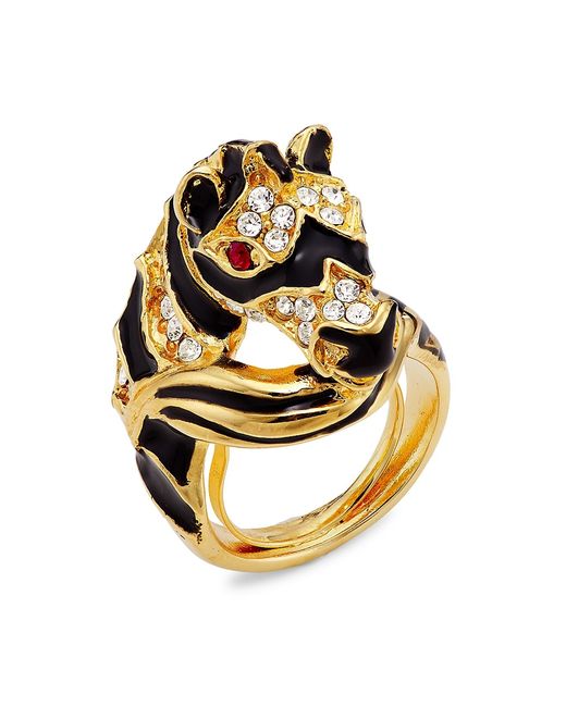 Kenneth Jay Lane 22K Gold-Plated Enamel Glass Crystal Zebra Ring