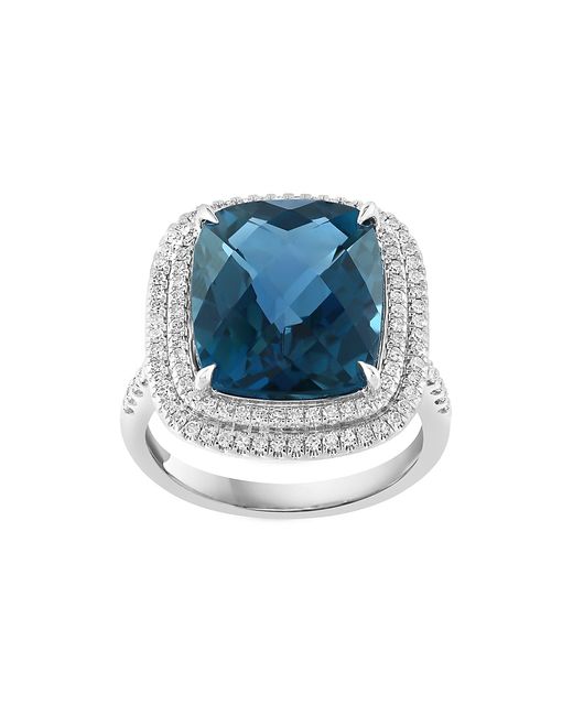 Saks Fifth Avenue Collection 14K White Gold London Topaz 0.45 TCW Diamond Halo Ring