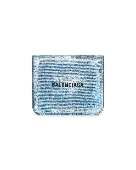 Balenciaga Cash Flap Coin And Card Holder Denim Printed