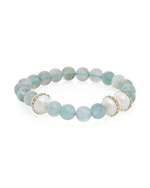Paige Novick Organic Gems Crystal Freshwater Pearl Aquamarine Beaded Stretch Bracelet