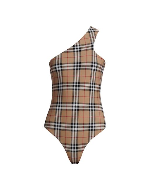 Burberry Candace One-Shoulder Check One-Piece Swimsuit