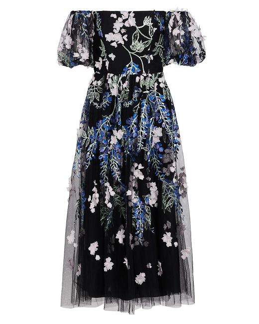 Marchesa Notte Floral Off-The-Shoulder Midi-Dress