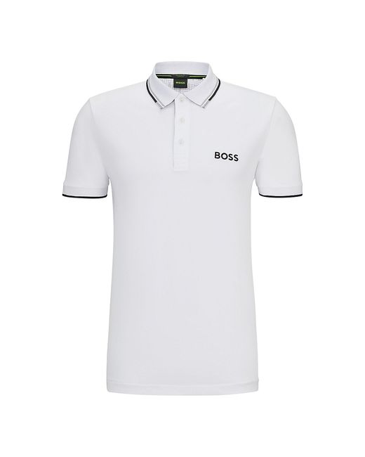 Boss Cotton-Blend Polo Shirt with Contrast Logo