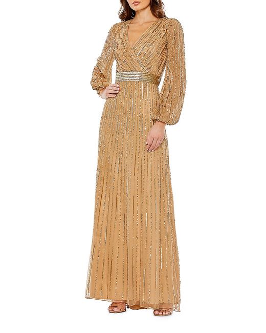 Mac Duggal Sequin-Embellished Bishop-Sleeve Gown