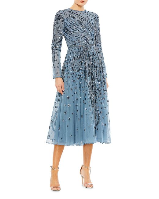 Mac Duggal Embellished Illusion Long-Sleeve Dress