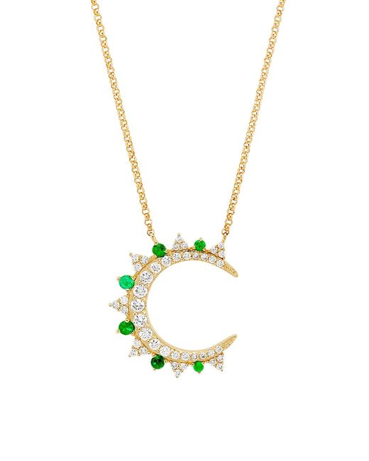 Saks Fifth Avenue Collection 14K Emerald 0.37 TCW Diamond Crescent Moon Pendant Necklace