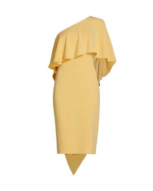 Badgley Mischka One-Shoulder Cape Sheath Dress 0